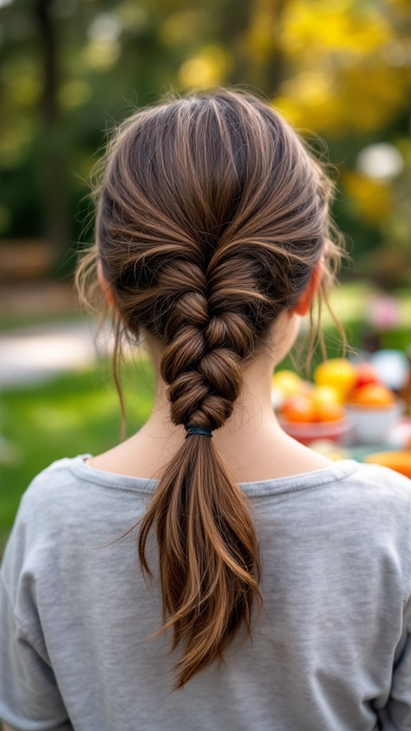 A girl with a twisted side ponytail hairstyle, showcasing a casual and easy hairdo.