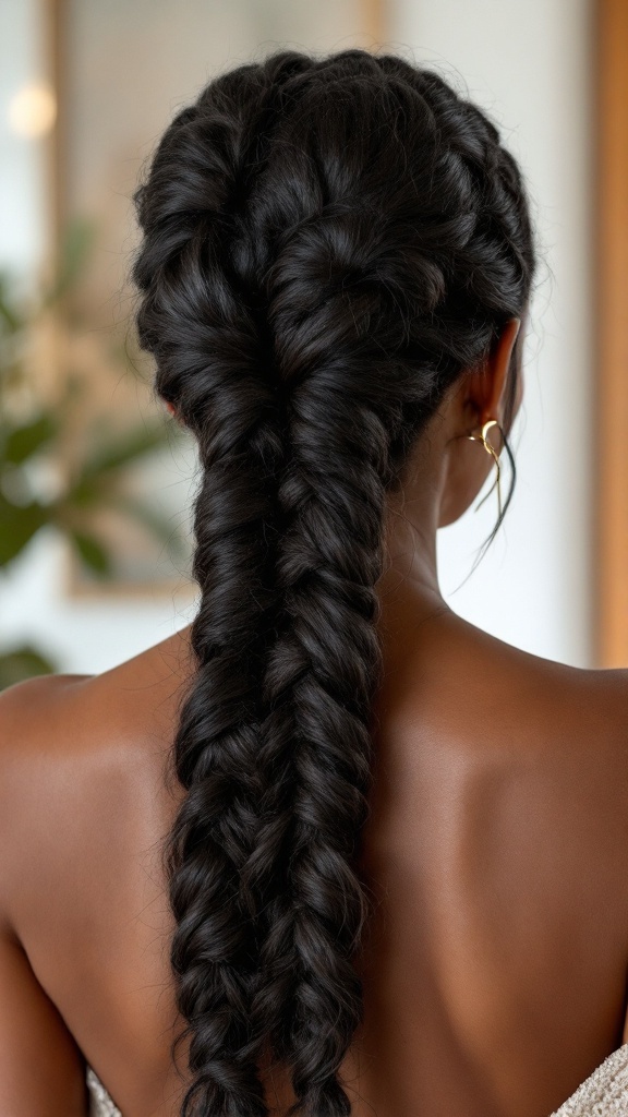 A close-up of classic smooth twist braids styled with volume on a woman's hair.