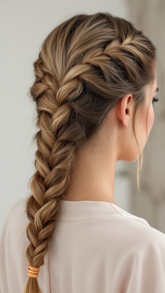 A woman with a side braid hairstyle, showcasing a neat braid with a modern twist.