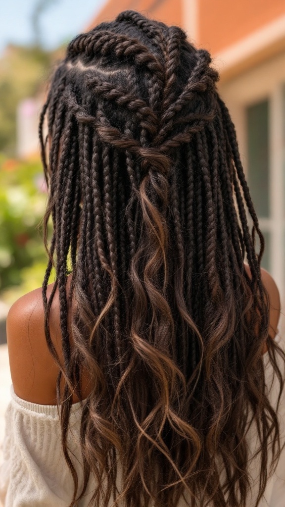 A hairstyle featuring playful micro braids with loose waves.