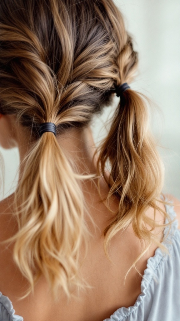 A hairstyle featuring playful pigtails with soft curls
