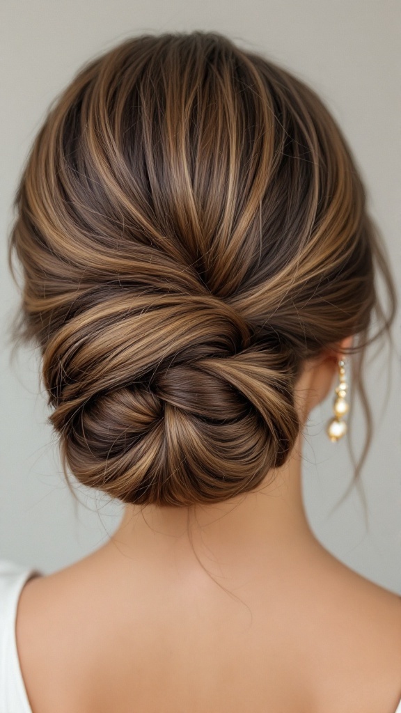 A polished bun hairstyle with twisted details, showcasing elegance and sophistication